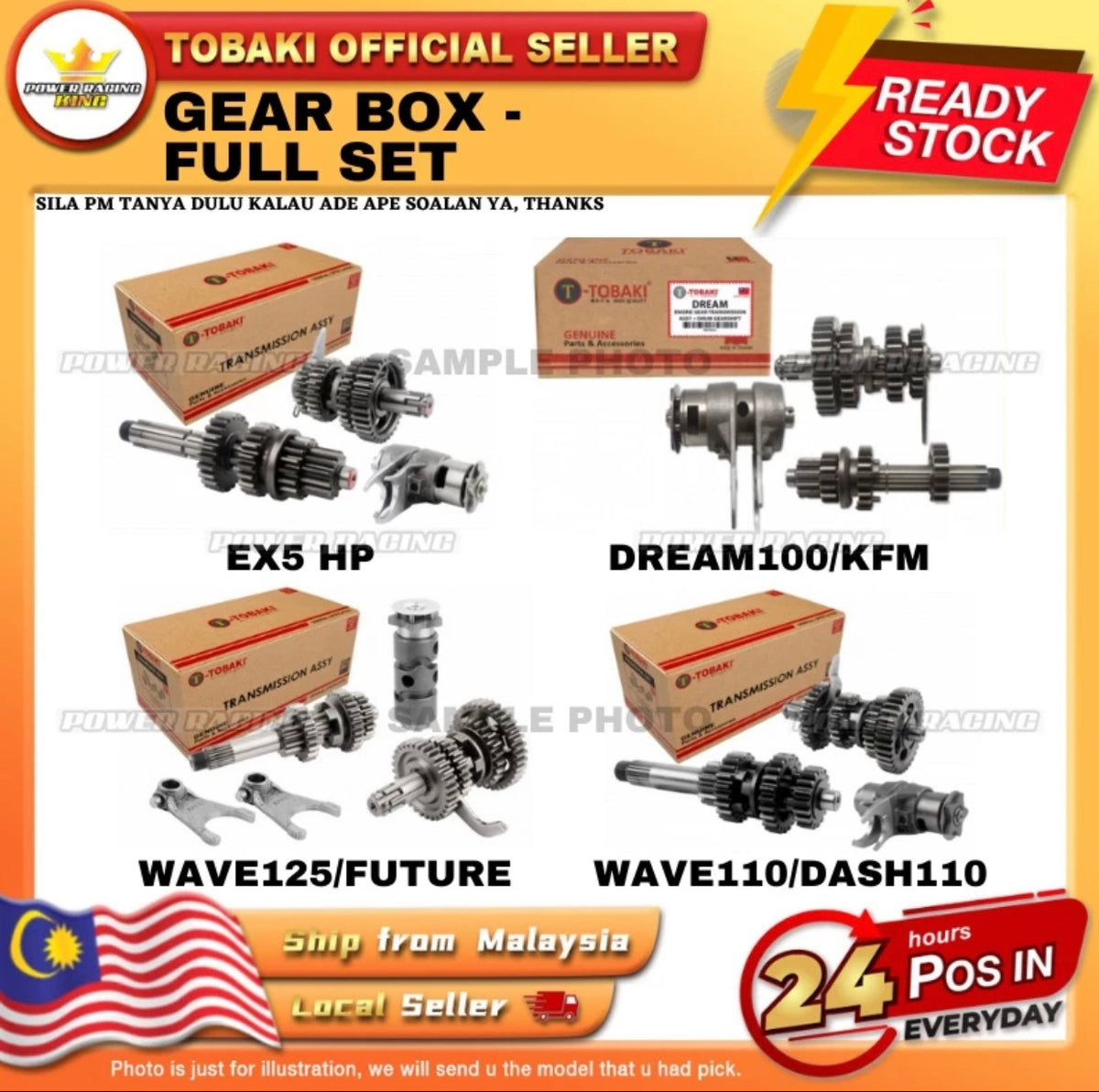 WAVE125/ FUTURE125/ Y15ZR Y16ZR LC135 5S TOBAKI RACING GEAR BOX FULL SET TRANSMISSION DRUM SHIFT Y15 -By Sea Courier Method🚢📦