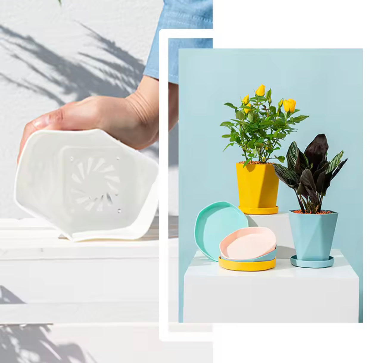 “White-Large” Nordic Style Plastic Nursery Flower Pot with Saucer Tray -By Sea Courier Method 🚢📦