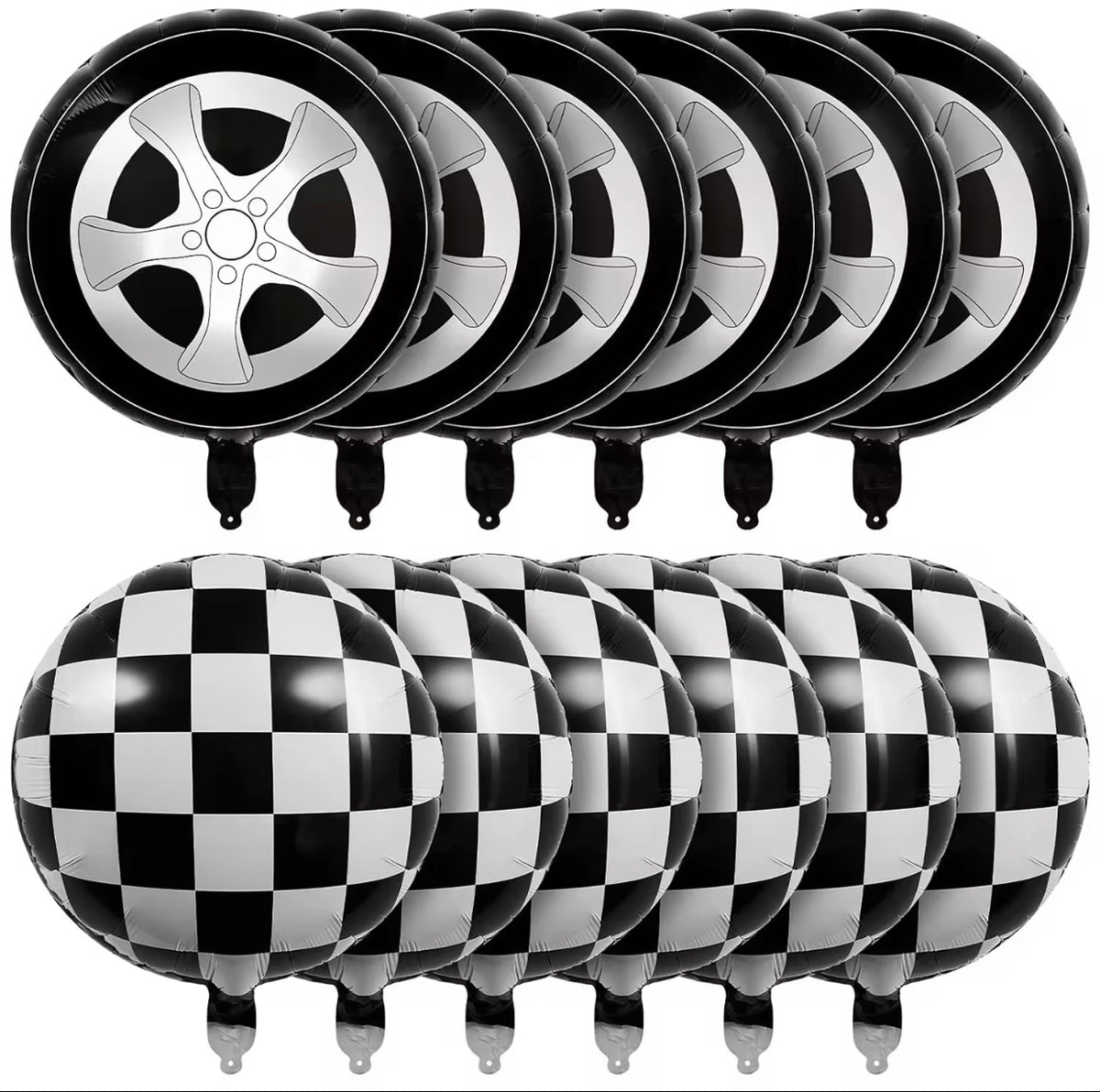 12pcs,18 inch black and white checkered balloons for car wheels, used as decorative items for racing themed birthday parties -By Sea Courier Method 🚢📦