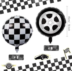 12pcs,18 inch black and white checkered balloons for car wheels, used as decorative items for racing themed birthday parties -By Sea Courier Method 🚢📦