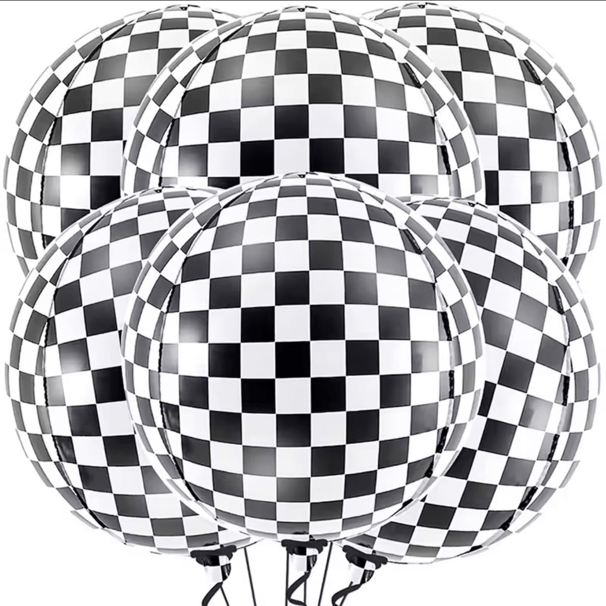 6 Pcs Black White Checkered Foil Balloons 22 Inch 4D Sphere Race Car Checker Helium Balloons Racing Themed Birthday Party Decor -By Sea Courier Method 🚢📦