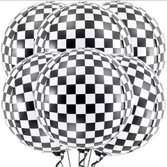 6 Pcs Black White Checkered Foil Balloons 22 Inch 4D Sphere Race Car Checker Helium Balloons Racing Themed Birthday Party Decor -By Sea Courier Method 🚢📦