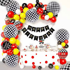 6 Pcs Black White Checkered Foil Balloons 22 Inch 4D Sphere Race Car Checker Helium Balloons Racing Themed Birthday Party Decor -By Sea Courier Method 🚢📦