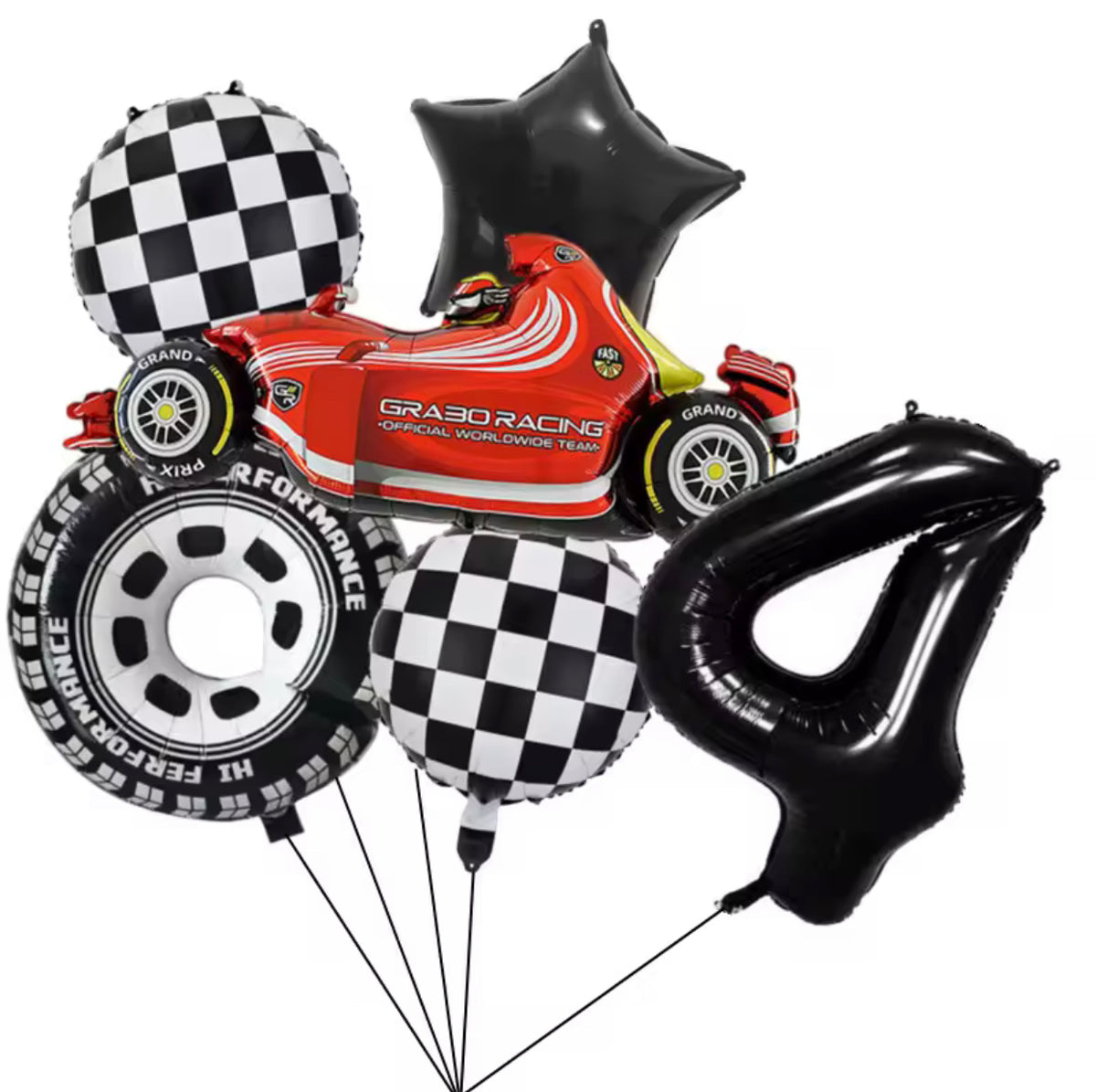 6pcs Race Car Theme Balloon Set With 32inch Number Balloon Wheel Checkered Foil Globos Kids Boys Birthday Party Decor Supplies -By Sea Courier Method 🚢📦