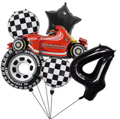 6pcs Race Car Theme Balloon Set With 32inch Number Balloon Wheel Checkered Foil Globos Kids Boys Birthday Party Decor Supplies -By Sea Courier Method 🚢📦