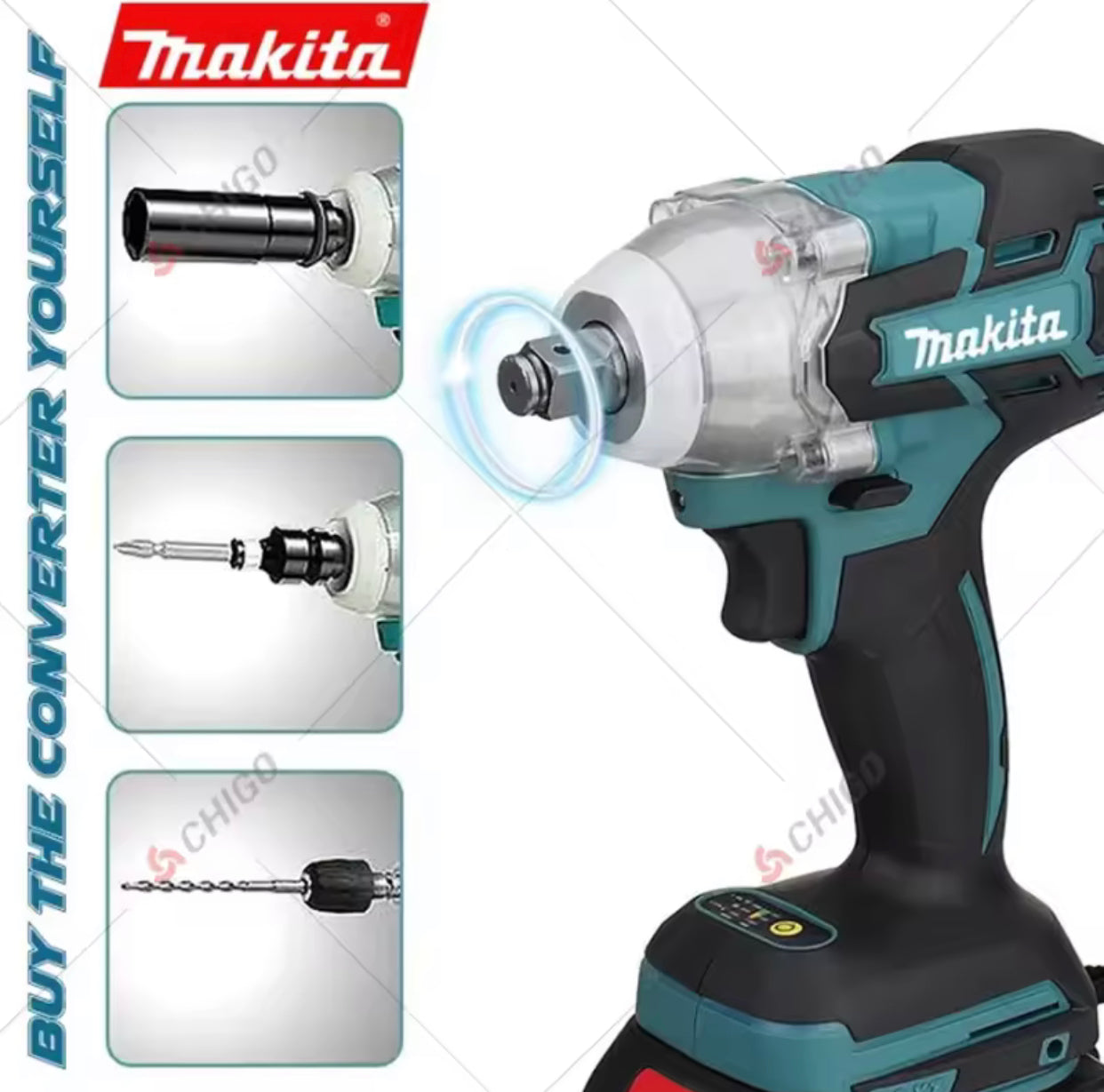 MAKITA 18V Cordless Electric Wrench 2 Batteries 6200rpm 980 NM Impact Wrench Battery Gun Powerful Auto Repair Shelf Air Cannon Unscrewing Machine Household Screwdriver Power Tools -By Sea Courier Method 🚢🎁