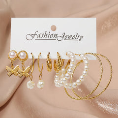 Butterfly Pearl Hoop Earrings Set