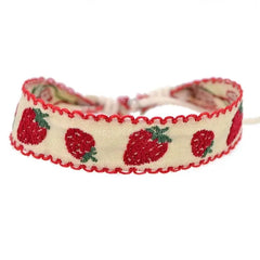 Boho Strawberry Embroidered Bracelet