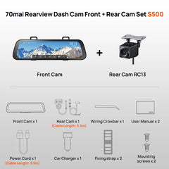 70mai S500 Rearview Dash Cam - 3K Super Capacitor, 9.35" Touch Screen, Dual-Channel HDR, Voice Control