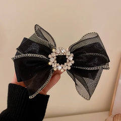 Large Chiffon Black Hair Bow Claw Clip