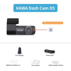 KAWA D5 Dash Cam - 2K Car DVR with Voice Control, Night Vision, WiFi & App Control