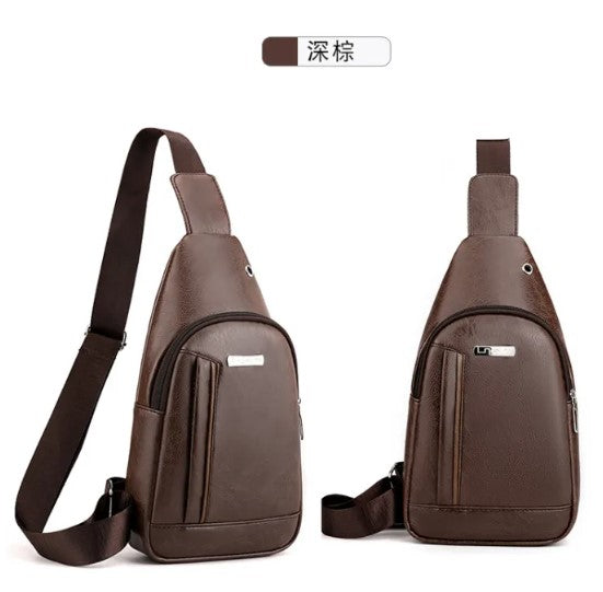 DM Retro Leather Crossbody Men Bag USB Bag Sling Bag Chest Bag Beg -By Sea Courier Method🚢
