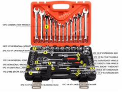 VODELL Original 61pcs Tools Set Combination Socket Wrench Ratchet Spanner Box Power Tool Car Motor Spark Plug Engine Tools Set Hardware Storage Box Heavy Duty Car Workshop Repair Socket Wrench Alat -By Sea Courier Method🚢📦