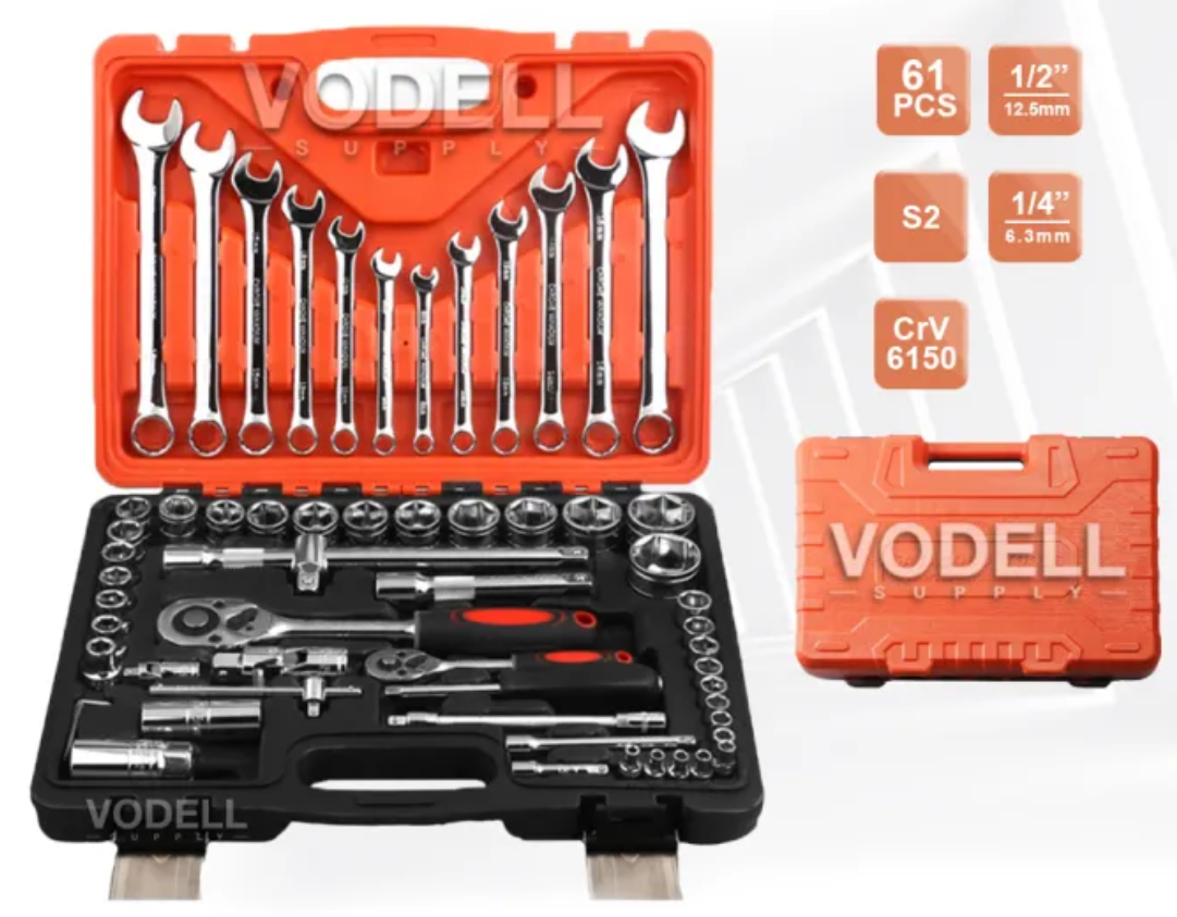 VODELL Original 61pcs Tools Set Combination Socket Wrench Ratchet Spanner Box Power Tool Car Motor Spark Plug Engine Tools Set Hardware Storage Box Heavy Duty Car Workshop Repair Socket Wrench Alat -By Sea Courier Method🚢📦