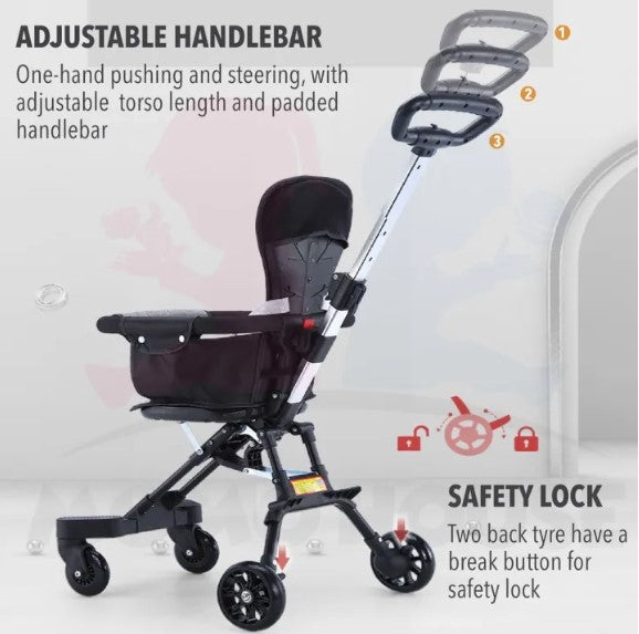 Stroller+2 Cushion - Auby Foldable Stroller Lightweight Stable Soft Seat Hand Push For Baby -By Sea Courier Method🚢📦