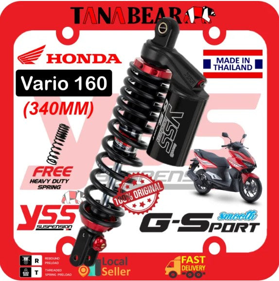 YSS Vario160 (340MM) G-Sport [Free Heavy Duty Spring]. Adjustable absorber monoshock GSport Vario 160 Honda, Original Th -By Sea Courier Method 🚢📦