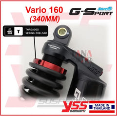 YSS Vario160 (340MM) G-Sport [Free Heavy Duty Spring]. Adjustable absorber monoshock GSport Vario 160 Honda, Original Th -By Sea Courier Method 🚢📦