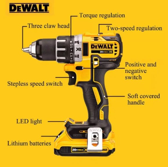 DeWalt DCD791 screwdriver brushless cordless electric drill 20V lithium battery screwdriver screwdriver household multi-function power tool -By Sea Courier Method 🚢🎁