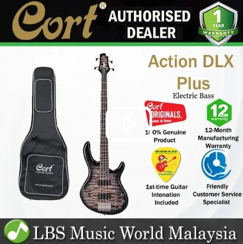 Cort Action DLX Plus 4 String Double Cutaway Bolt On Poplar Body Faded Grey Electric Bass Guitar -By Sea Courier Method 🚢🎁