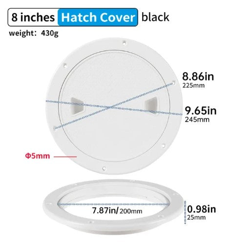 Boat-Ready White Round Non-Slip Inspection Hatches - Sizes 6", 8" with Detachable Cover - ABS Plastic Screw Out Access Hatch -By Sea Courier Method 🚢🎁