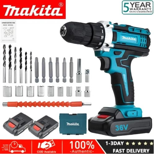 Makita 36v electric drill cordless electric screwdriver drill set portable rechargeable lithium battery electric screwdriver set drill full set penebuk serbaguna -By Sea Courier Method 🚢📦