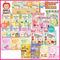 Apple Monkey Organic Rice Cracker / Wholegrain Cereal Puff / Multi Puff / Biscoito / Spongy Puff / Brown Rice Puff / Yogurt Rice Teethers / Gluten Free Cookies / Baby Phoebe Baby Snack Makanan Bayi -By Sea Courier Method 🚢📦