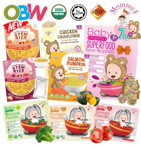 MommyJ Baby Organic Stick Noodle Baby Noodles (Pumpkin /Broccoli / Tomato) *200g per box* / Baby Organic Superfood Bow Tie Pasta | Mommyj Baby Instant Porridge 宝宝粥 | Stew Rice | Baby Halal Food -By Sea Courier Method 🚢📦