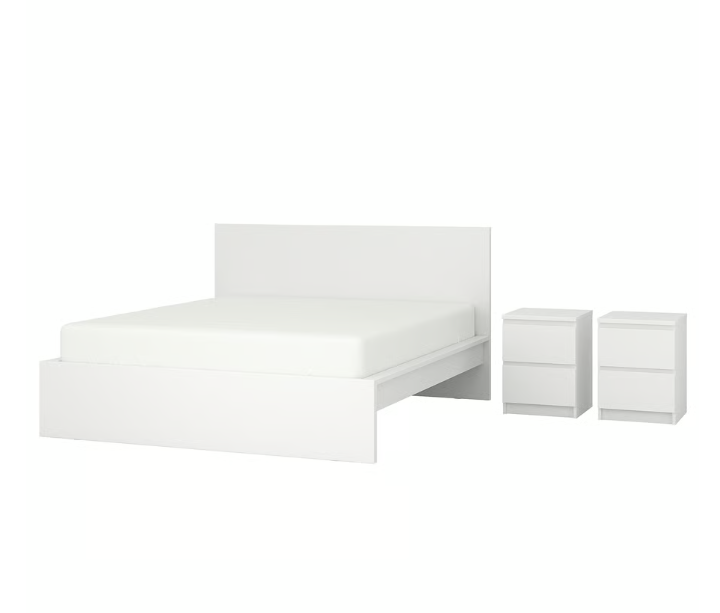 MALM Bedroom furniture, set of 3, white, 150x200 cm