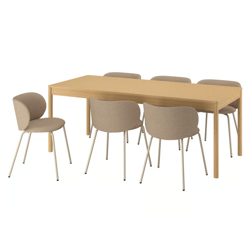 TONSTAD / KRYLBO Table and 6 chairs, oak veneer/Tonerud dark beige, 200x85 cm