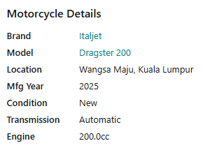 NEW 2025 Italjet Dragster 200 - Location Kuala Lumpur
