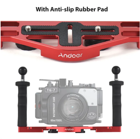 Andoer Dual Handle Camera Diving Rig Handheld Underwater Tray Stabilizer Adjustable Camera Diving Housing Bracket Replacement for Canon DSLR Camera Waterproof Housing Bracket  -By Sea Courier Method 🚢📦