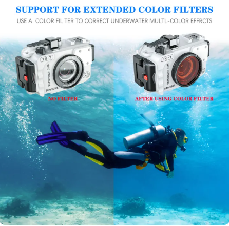 Seafrogs Professional 60M Waterproof Underwater Housing for Olympus TG7 (White) App -By Sea Courier Method 🚢📦