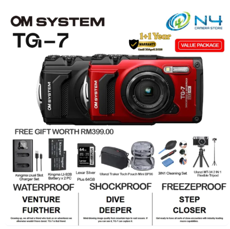 Olympus OM SYSTEM Tough TG-7 / TG7 Digital Camera (Black/Red) -By Sea Courier Method 🚢📦
