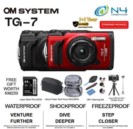Olympus OM SYSTEM Tough TG-7 / TG7 Digital Camera (Black/Red) -By Sea Courier Method 🚢📦