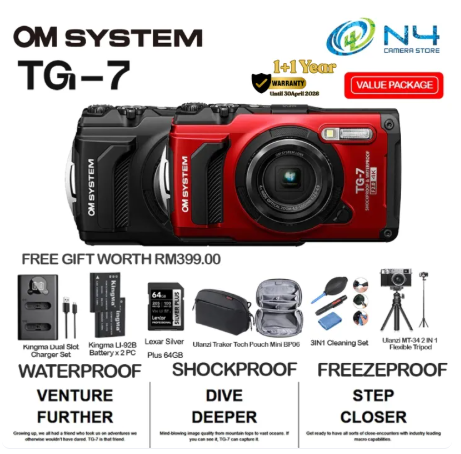 Olympus OM SYSTEM Tough TG-7 / TG7 Digital Camera (Black/Red) -By Sea Courier Method 🚢📦