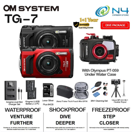 Olympus OM SYSTEM Tough TG-7 / TG7 Digital Camera (Black/Red) -By Sea Courier Method 🚢📦