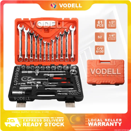VODELL Original 61pcs 82pcs Tools Set Combination Socket Wrench Ratchet Spanner Box Power Tool Car Motor Spark Plug Engine Tools Set Hardware Storage Box Heavy Duty Car Workshop -By Sea Courier Method 🚢📦