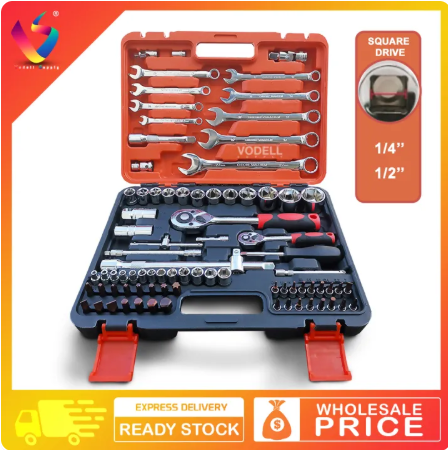 VODELL Original 61pcs 82pcs Tools Set Combination Socket Wrench Ratchet Spanner Box Power Tool Car Motor Spark Plug Engine Tools Set Hardware Storage Box Heavy Duty Car Workshop -By Sea Courier Method 🚢📦