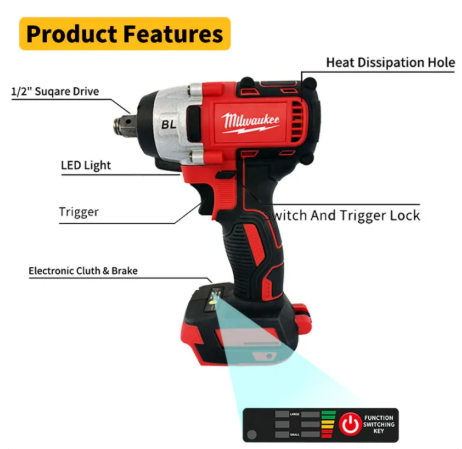 Mil-M18 FUEL™ 1/2"-950Nm Cordless Electric Impact Wrench for Car Home High Torque Wrench Full Socket -By Sea Courier Method 🚢📦