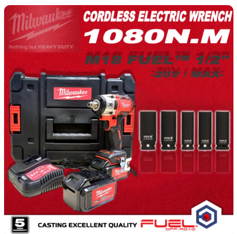 Mil-M18 FUEL™ 1/2"-950Nm Cordless Electric Impact Wrench for Car Home High Torque Wrench Full Socket -By Sea Courier Method 🚢📦