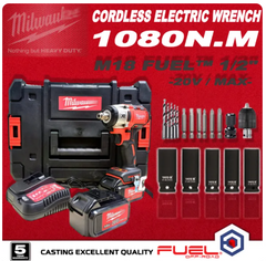 Mil-M18 FUEL™ 1/2"-950Nm Cordless Electric Impact Wrench for Car Home High Torque Wrench Full Socket -By Sea Courier Method 🚢📦