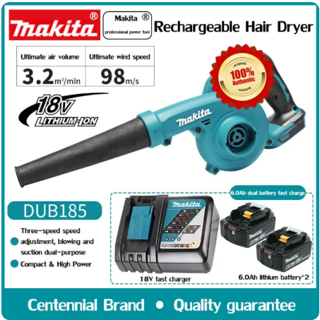 (2 batteries) Makita DUB185 Cordless Leaf Blower Brushless with 18V Lithium-Ion Battery and Dual Charger -By Sea Courier Method 🚢📦