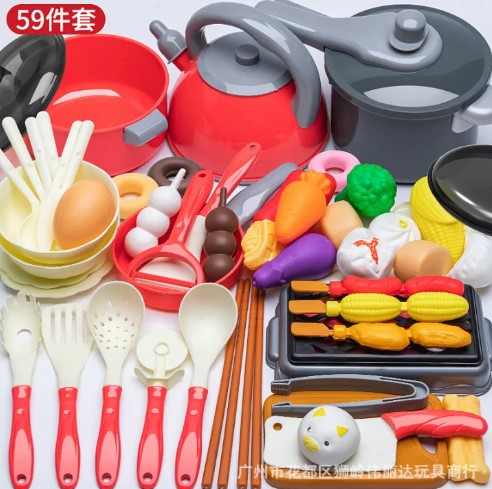 Kitchen Pretend Play Toys Children's Educational Simulation Play House Toy Set Cookware Cooking Mainan Masak Budak Perempuan Girls Boys Gifts -By Sea Courier Method 🚢📦