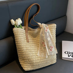 Large Capacity Summer Tote Bag - Handmade Woven