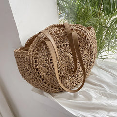 Large Round Straw Shoulder Bag