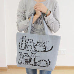 Cartoon Cats Printed Beach Zipper Bag