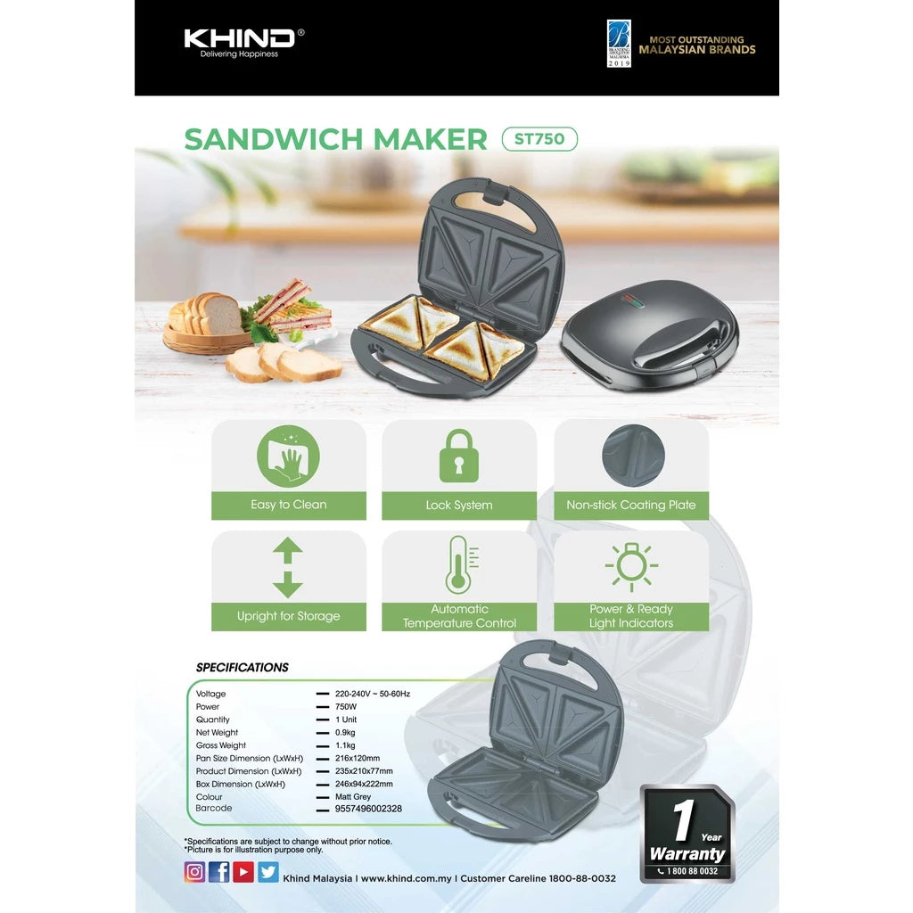 KHIND Sandwich Maker Toaster ST750 -By Sea Courier Method 🚢📦