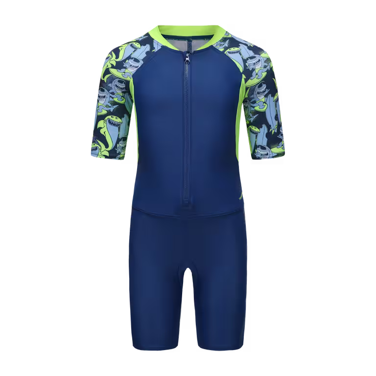 Boy’s Wetsuit Shorty 100 Short Sleeve Navy Blue/Blue