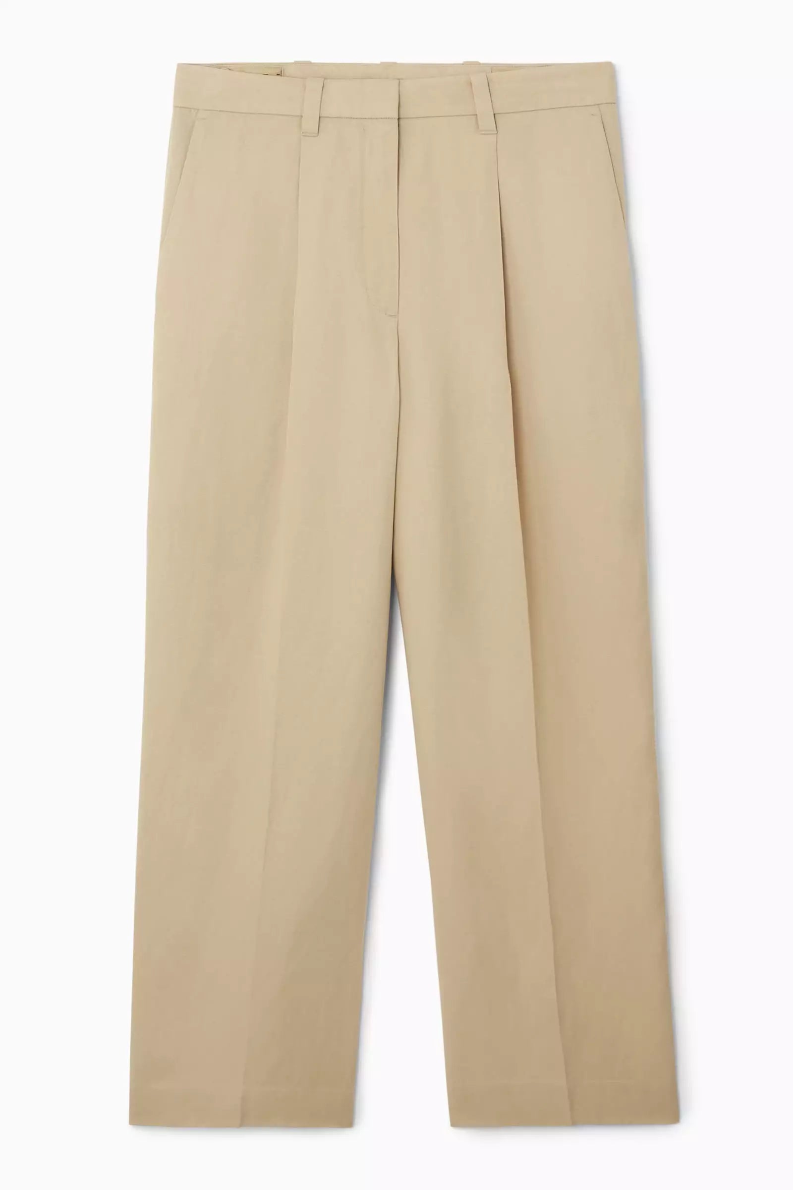 Pleated Wide-Leg Linen-Blend Trousers