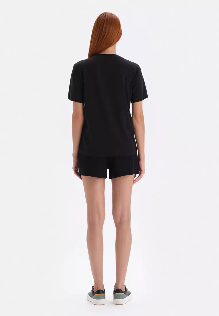 Black Tshirts, Crew Neck, Regular Fit, Short Sleeve Loungewear for Women